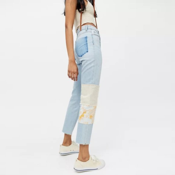 BDG Boho Patchwork High-Waist Slim Straight Jean Size 28 - Picture 2 of 15